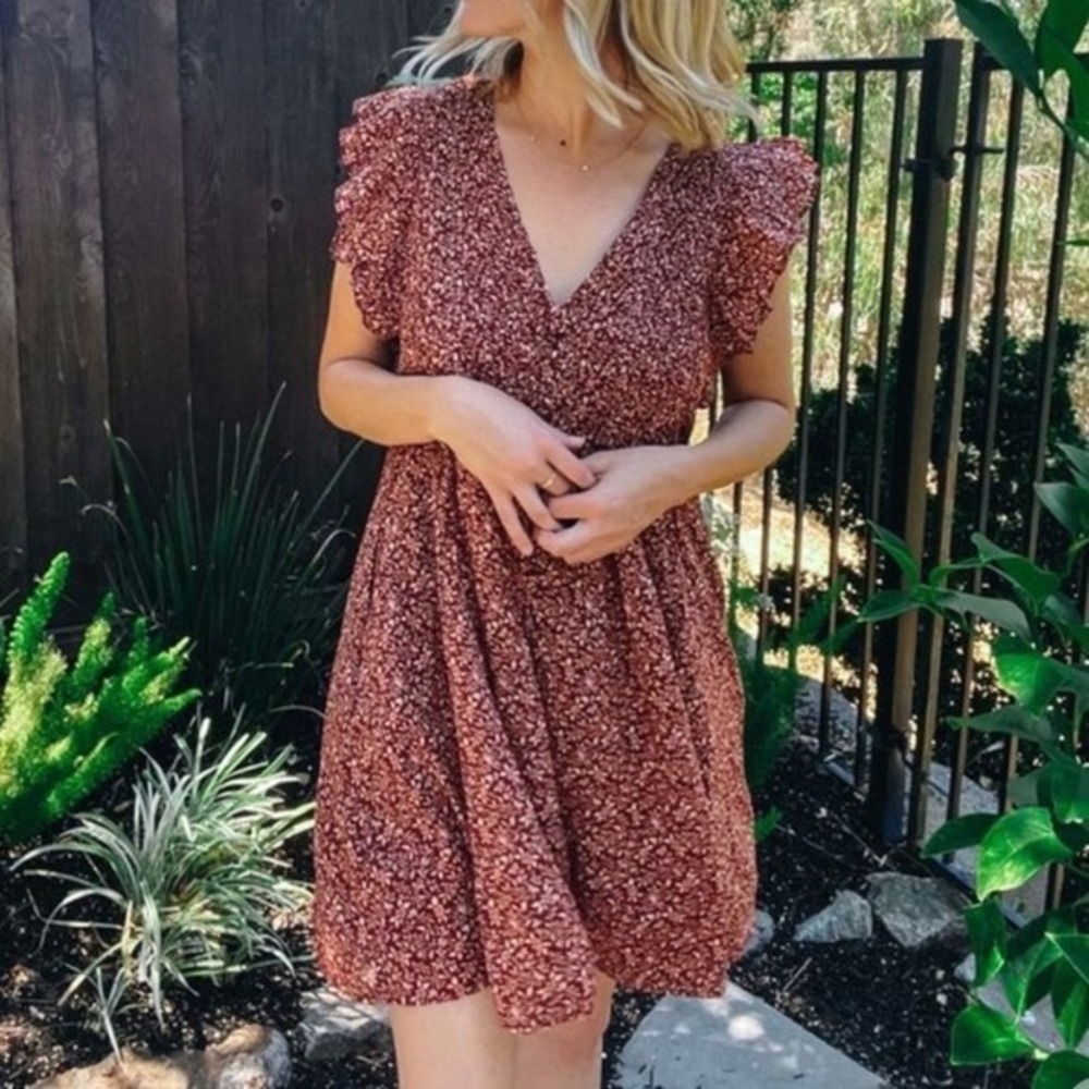 Madewell Pintuck Mini Dress Size XL Red Florentine Floral Ruffle Cottagecore